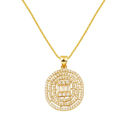 14K Yellow Gold Round Design Baguette Cubic Zirconia Necklace