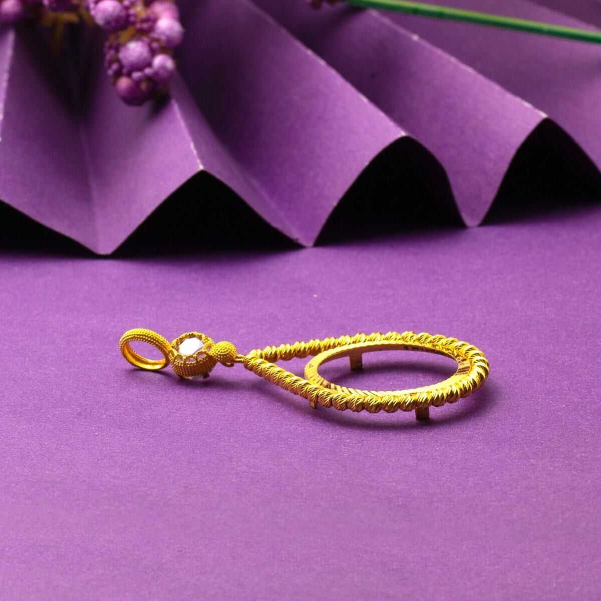 14K Yellow Gold Chainless Ottoman Resat Coin Gold Bead Bezel Cubic Zirconia Holder Pendant