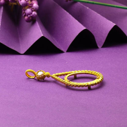 14K Yellow Gold Chainless Ottoman Resat Coin Gold Bead Bezel Cubic Zirconia Holder Pendant