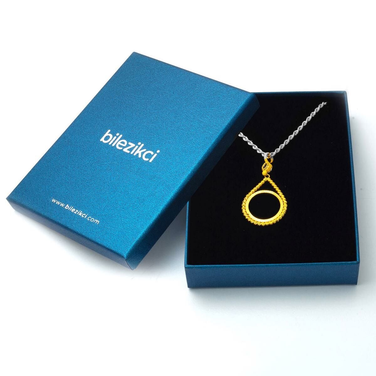 14K Yellow Gold Chainless Ottoman Resat Coin Gold Bead Bezel Cubic Zirconia Holder Pendant