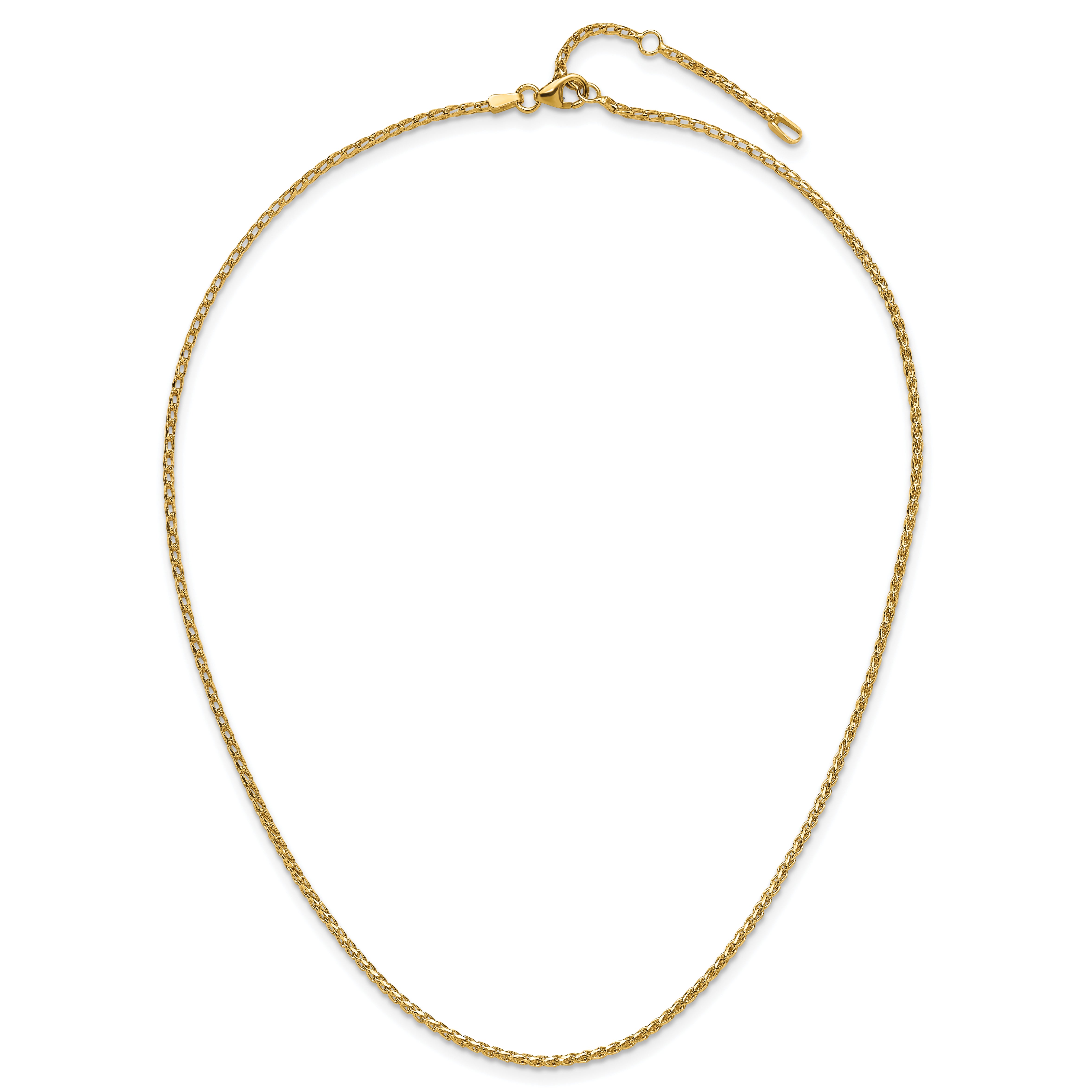 18 Inch 14K Yellow Gold 1.65mm D/C Open Franco 1In+1In Adjustable Chain Necklace