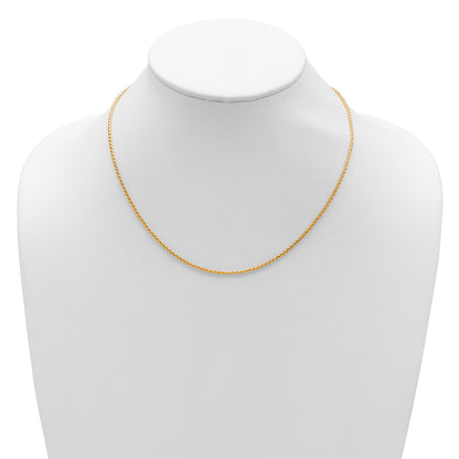 18 Inch 14K Yellow Gold 1.65mm D/C Open Franco 1In+1In Adjustable Chain Necklace