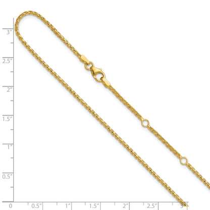 18 Inch 14K Yellow Gold 1.65mm D/C Open Franco 1In+1In Adjustable Chain Necklace