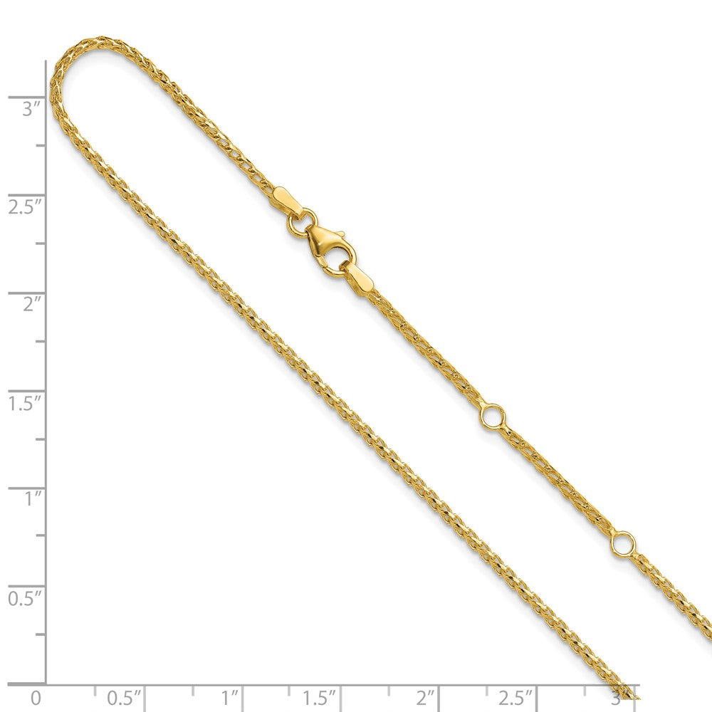 18 Inch 14K Yellow Gold 1.65mm D/C Open Franco 1In+1In Adjustable Chain Necklace