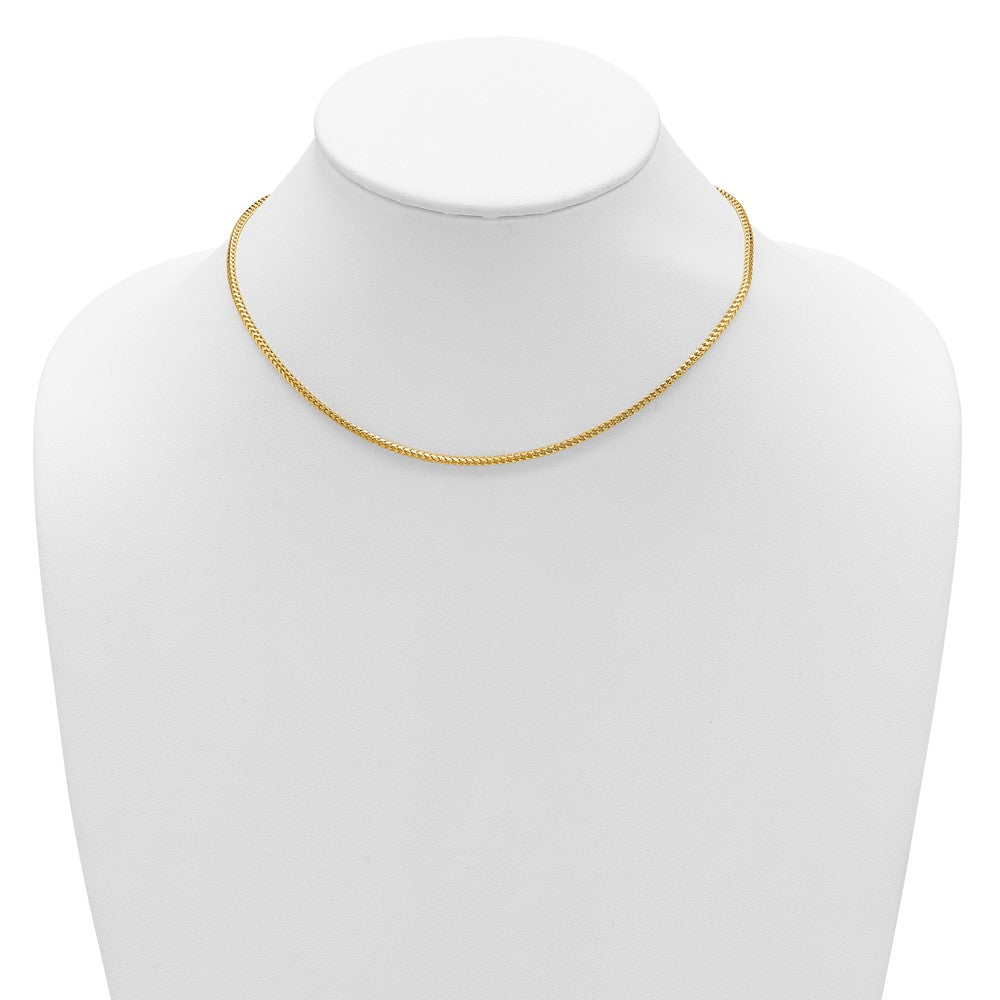 18 Inch 14K Yellow Gold 2.1mm D/C Open Franco 1In+1In Adjustable Chain Necklace