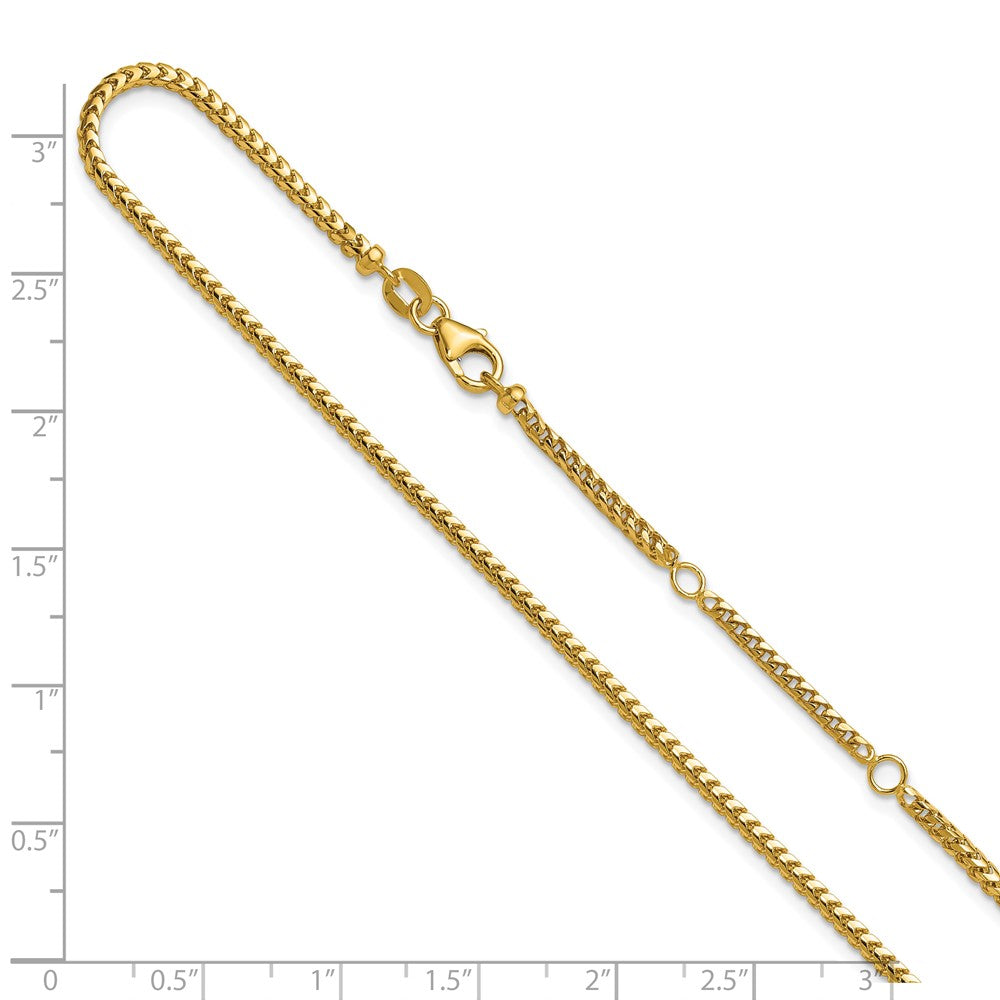 18 Inch 14K Yellow Gold 2.1mm D/C Open Franco 1In+1In Adjustable Chain Necklace