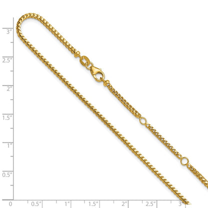 18 Inch 14K Yellow Gold 2.1mm D/C Open Franco 1In+1In Adjustable Chain Necklace