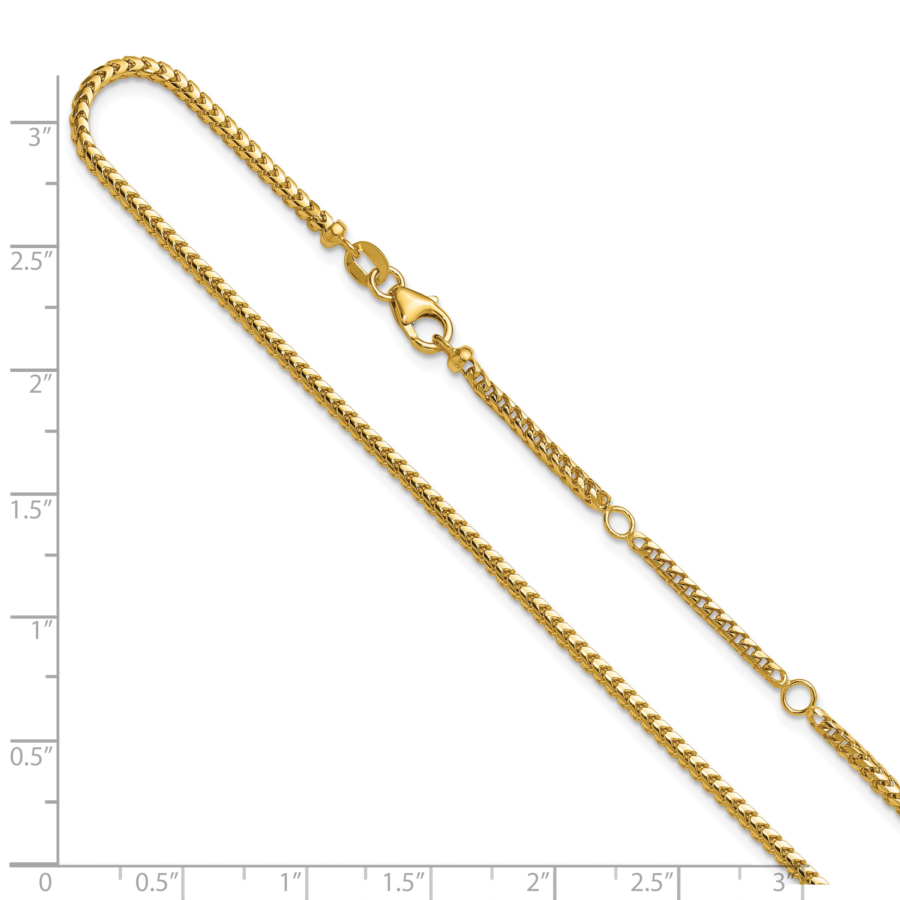 18 Inch 14K Yellow Gold 2.1mm D/C Open Franco 1In+1In Adjustable Chain Necklace