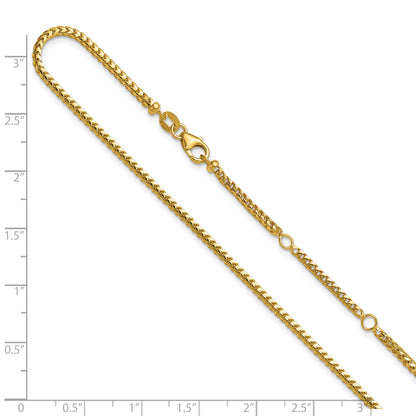 18 Inch 14K Yellow Gold 2.1mm D/C Open Franco 1In+1In Adjustable Chain Necklace