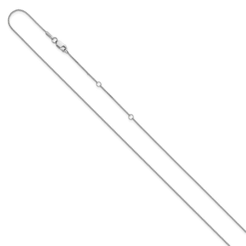 2 Inch 14K White Gold .65mm D/C Spiga 1In+1In Adjustable Chain Necklace
