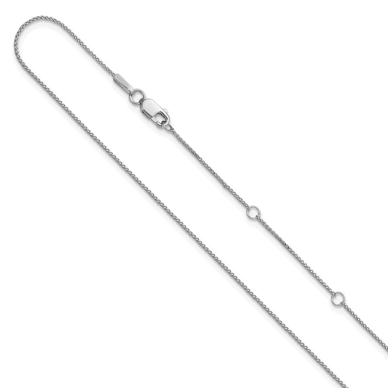 2 Inch 14K White Gold .65mm D/C Spiga 1In+1In Adjustable Chain Necklace