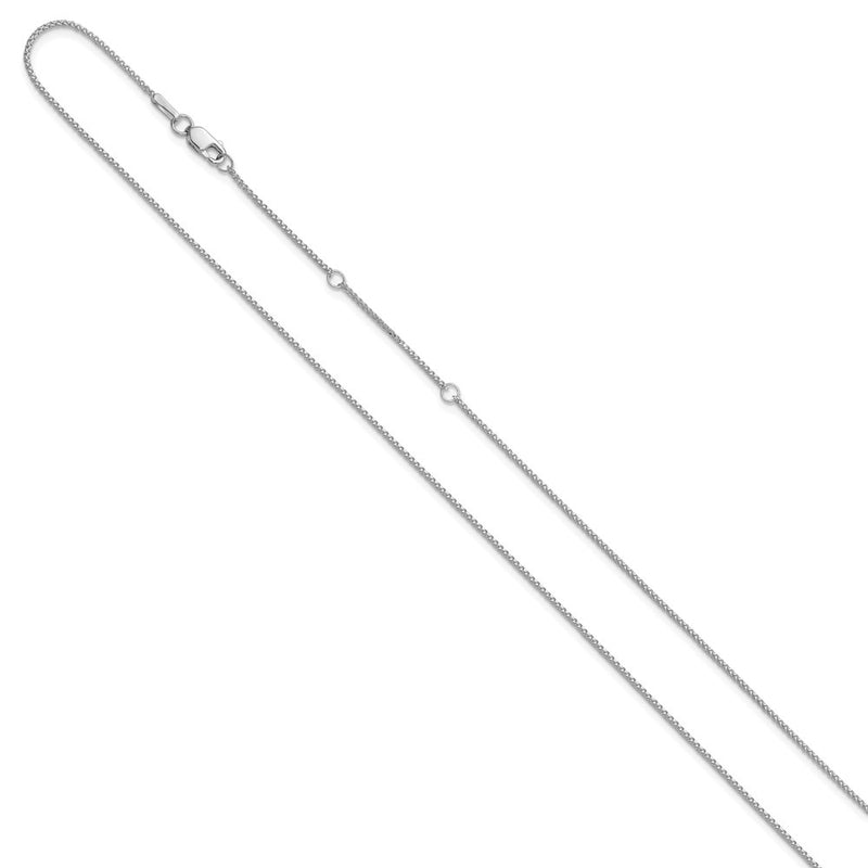2 Inch 14K White Gold 1mm D/C Spiga 1In+1In Adjustable Chain Necklace
