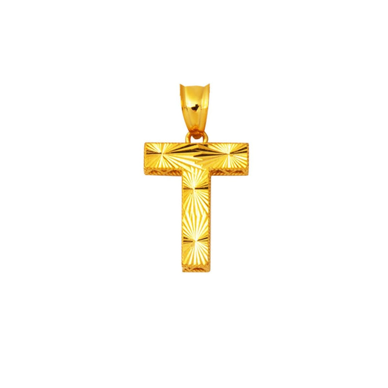 22K Yellow Gold Three Dimensional Initial T Pendant