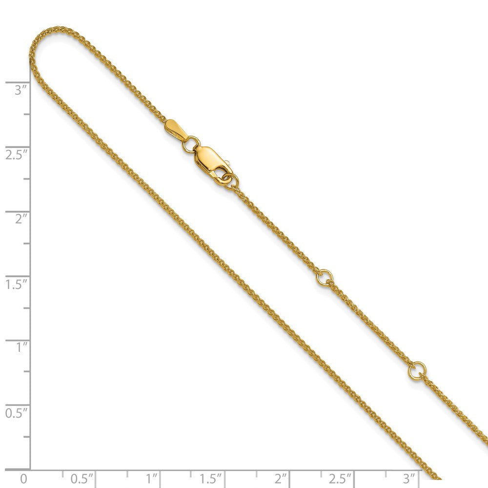 2 Inch 14K Yellow Gold 1.2mm Baby Spiga 1In+1In Adjustable Chain Necklace
