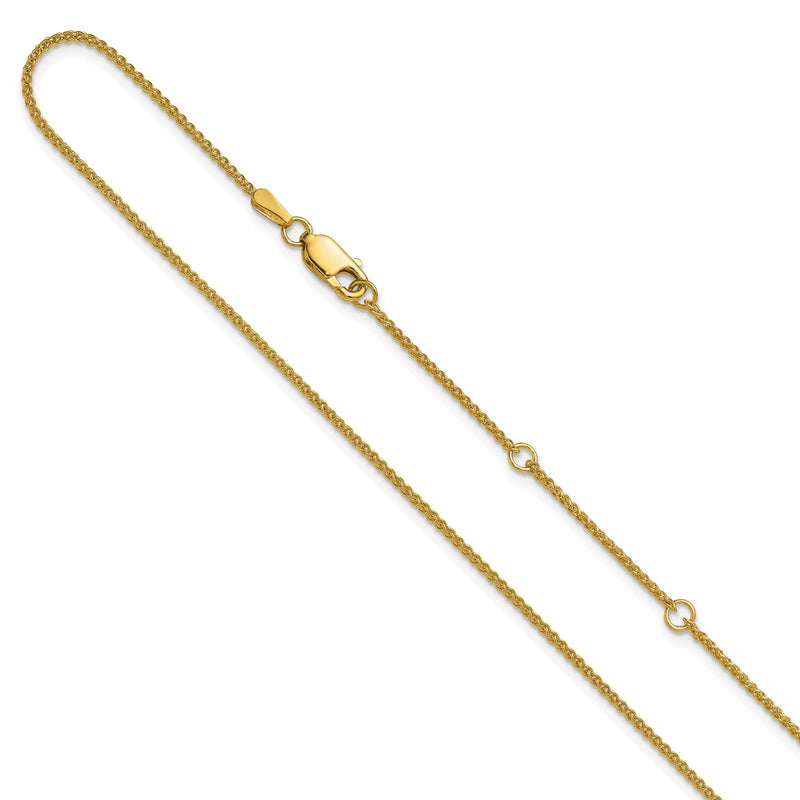 2 Inch 14K Yellow Gold 1.2mm Baby Spiga 1In+1In Adjustable Chain Necklace