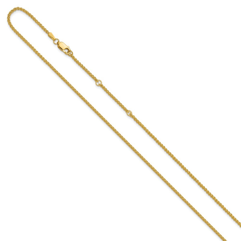 2 Inch 14K Yellow Gold 1.65mm Spiga 1In+1In Adjustable Chain Necklace