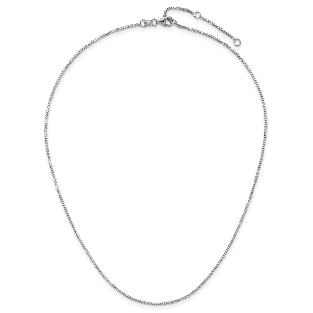 18 Inch 14K White Gold 1mm Box 1In+1In Adjustable Chain Necklace