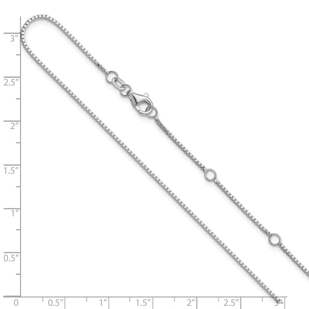 18 Inch 14K White Gold 1mm Box 1In+1In Adjustable Chain Necklace