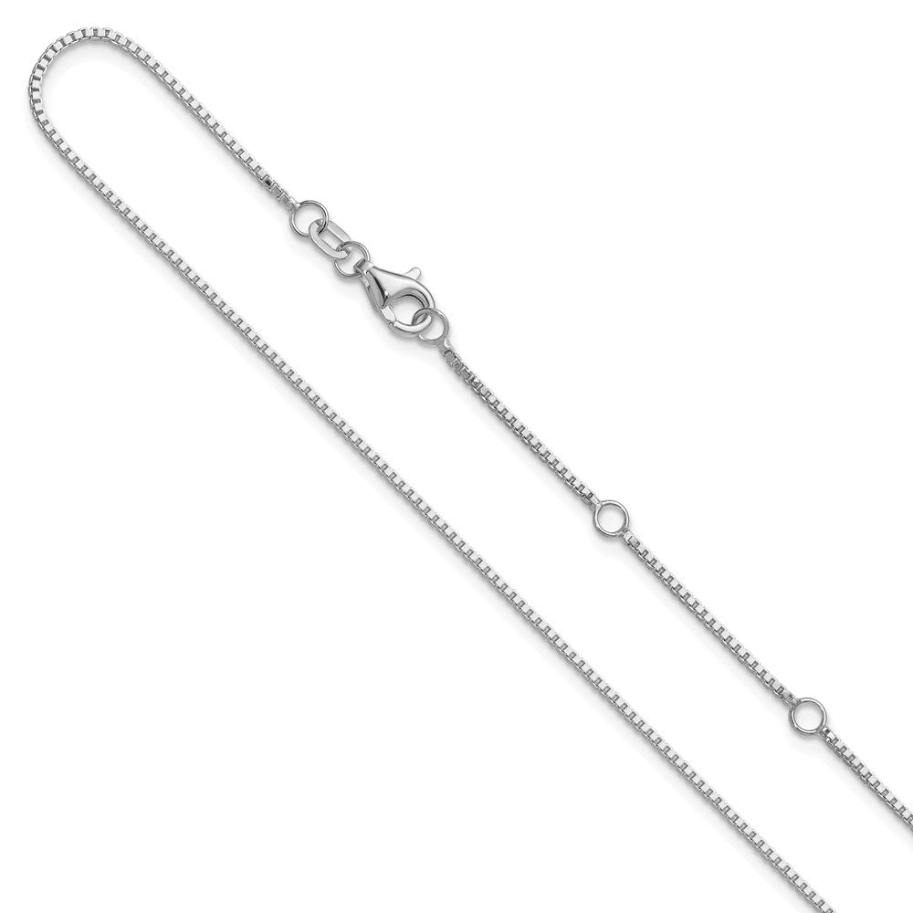 18 Inch 14K White Gold 1mm Box 1In+1In Adjustable Chain Necklace