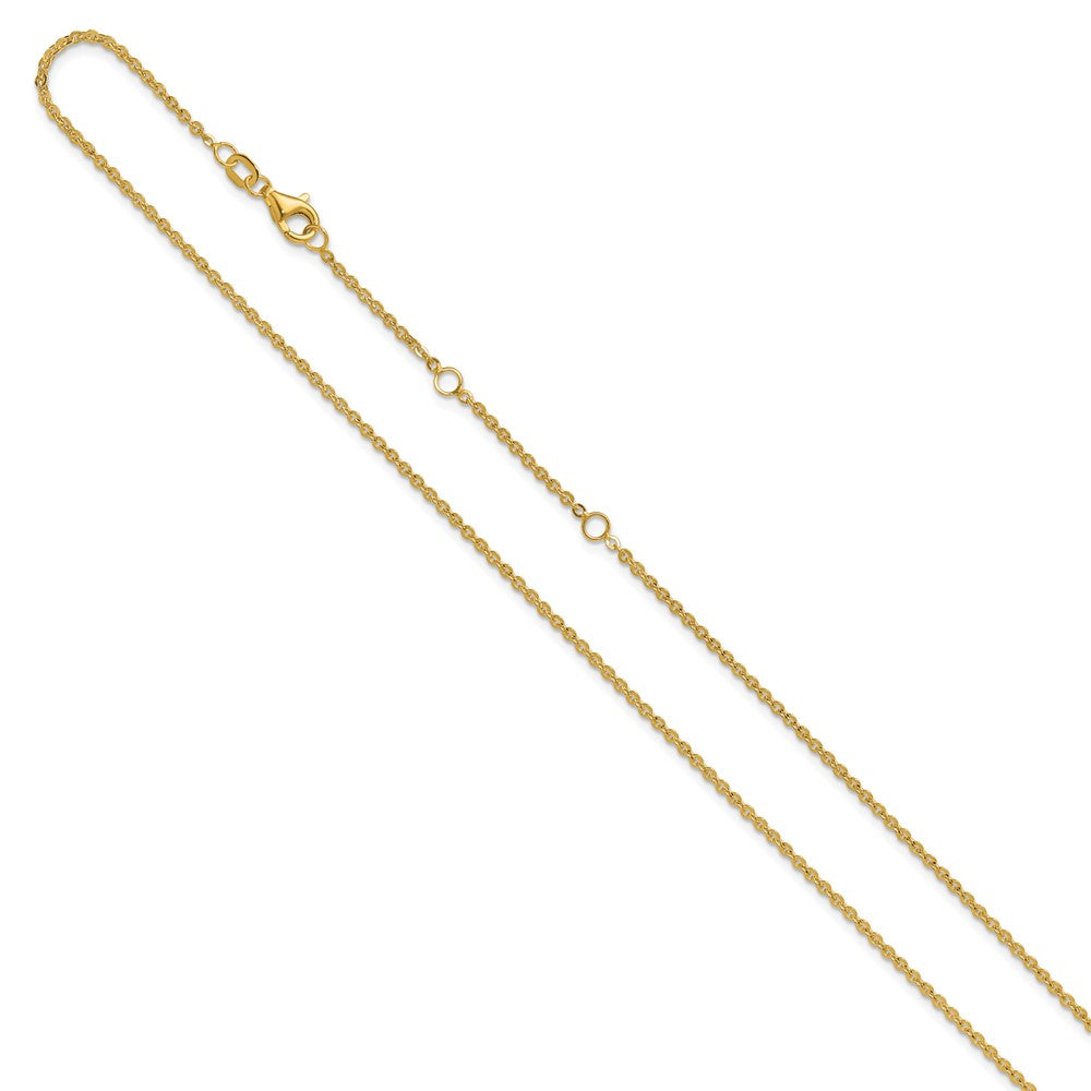2 Inch 14K Yellow Gold 1.7mm Flat Cable 1In+1In Adjustable Chain Necklace