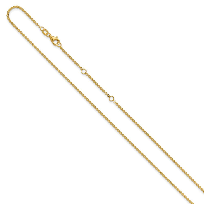 2 Inch 14K Yellow Gold 1.7mm Flat Cable 1In+1In Adjustable Chain Necklace