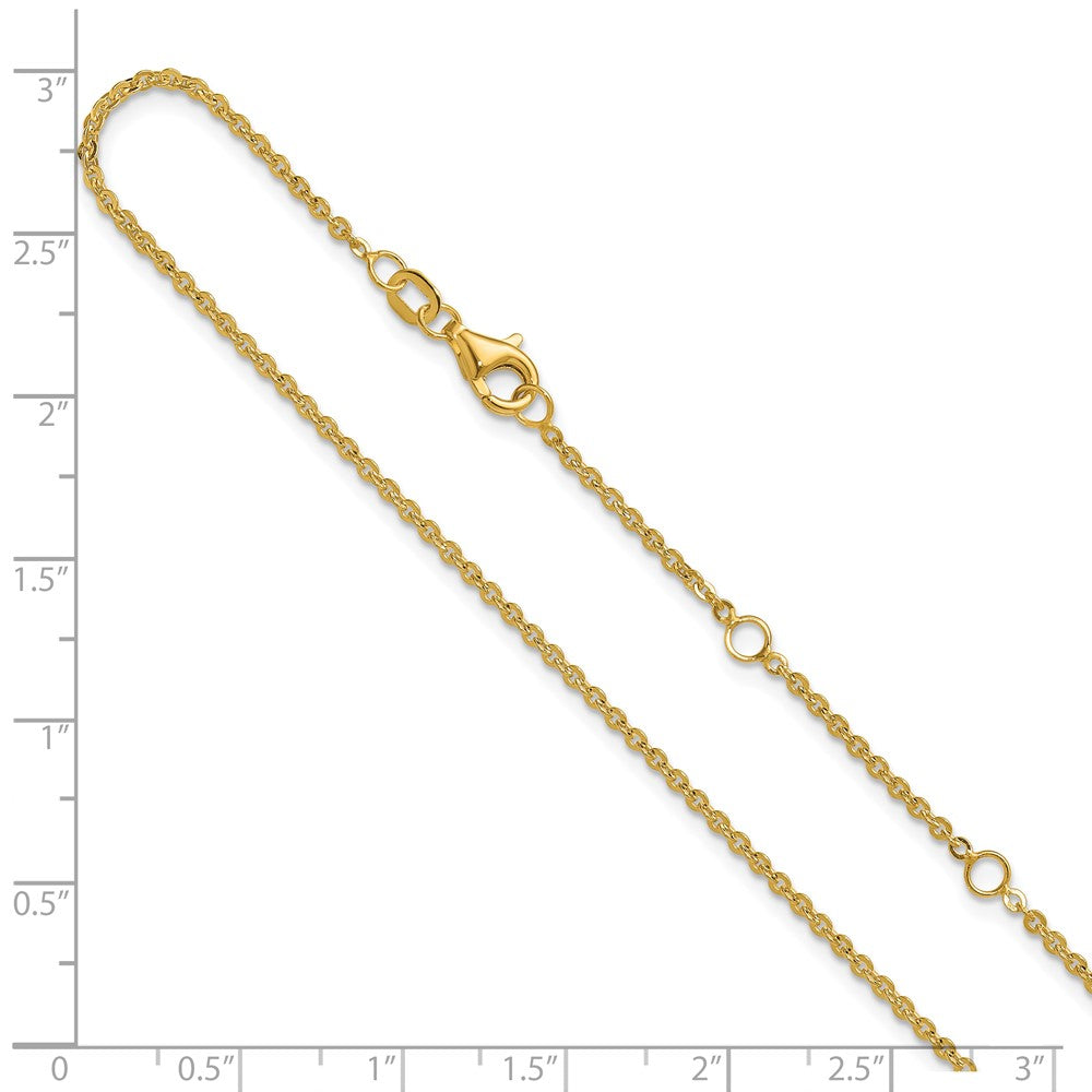 18 Inch 14K Yellow Gold 1.7mm Flat Cable 1In+1In Adjustable Chain Necklace