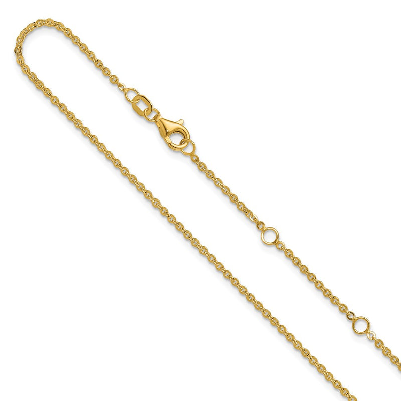 18 Inch 14K Yellow Gold 1.7mm Flat Cable 1In+1In Adjustable Chain Necklace