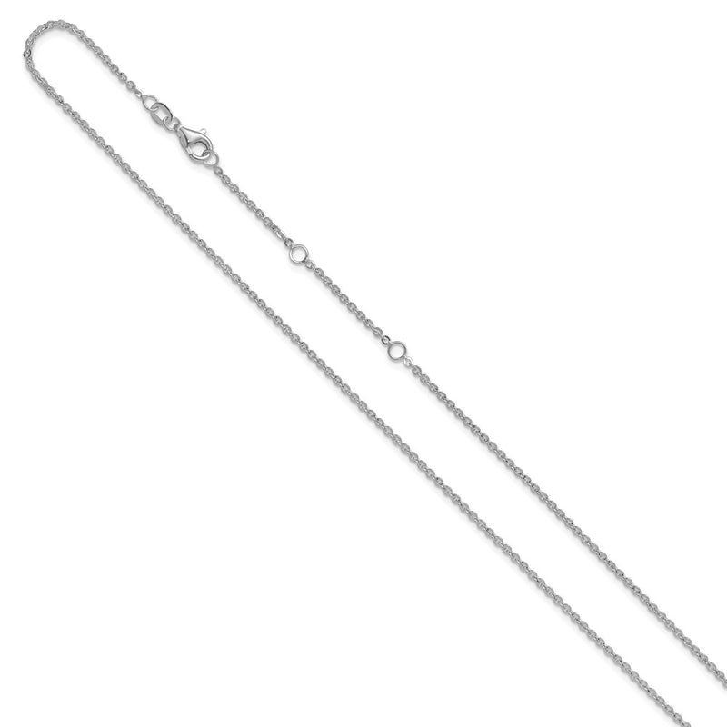 18 Inch 14K White Gold 1.7mm Flat Cable 1In+1In Adjustable Chain Necklace