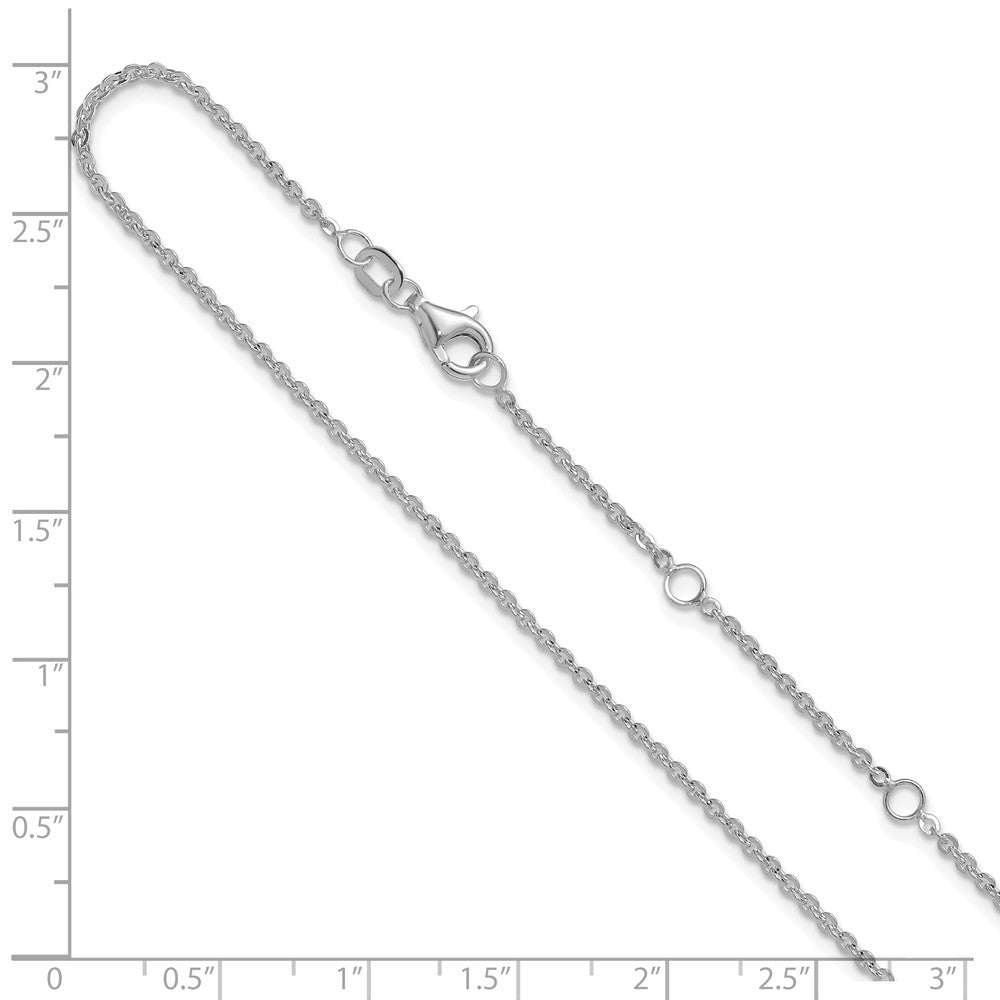 18 Inch 14K White Gold 1.7mm Flat Cable 1In+1In Adjustable Chain Necklace