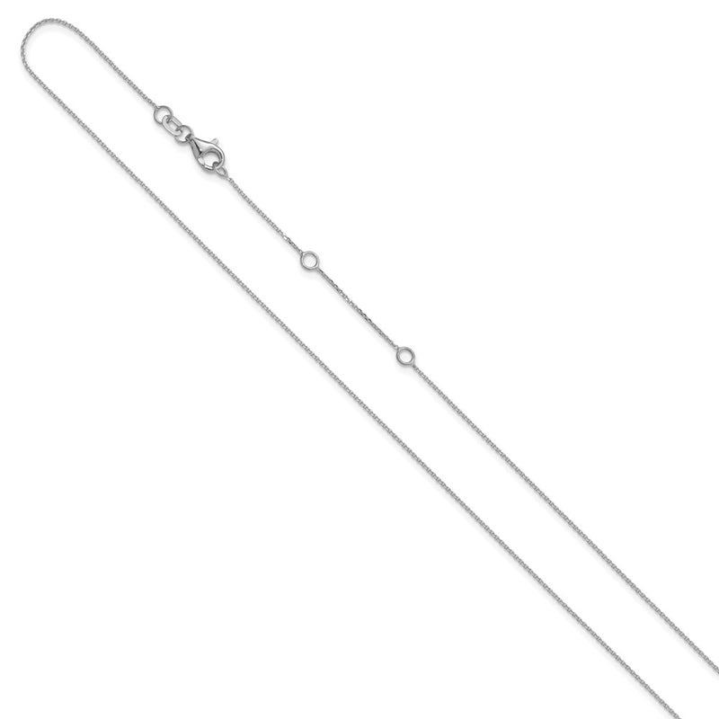 18 Inch 14K White Gold .85mm D/C Square Cable 1In+1In Adjustable Chain Necklace