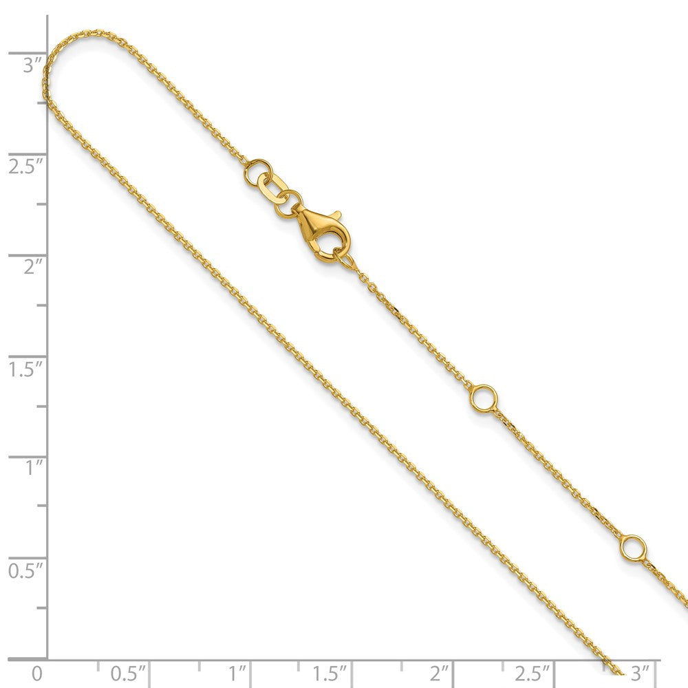 18 Inch 14K Yellow Gold 1mm D/C Square Cable 1In+1In Adjustable Chain Necklace