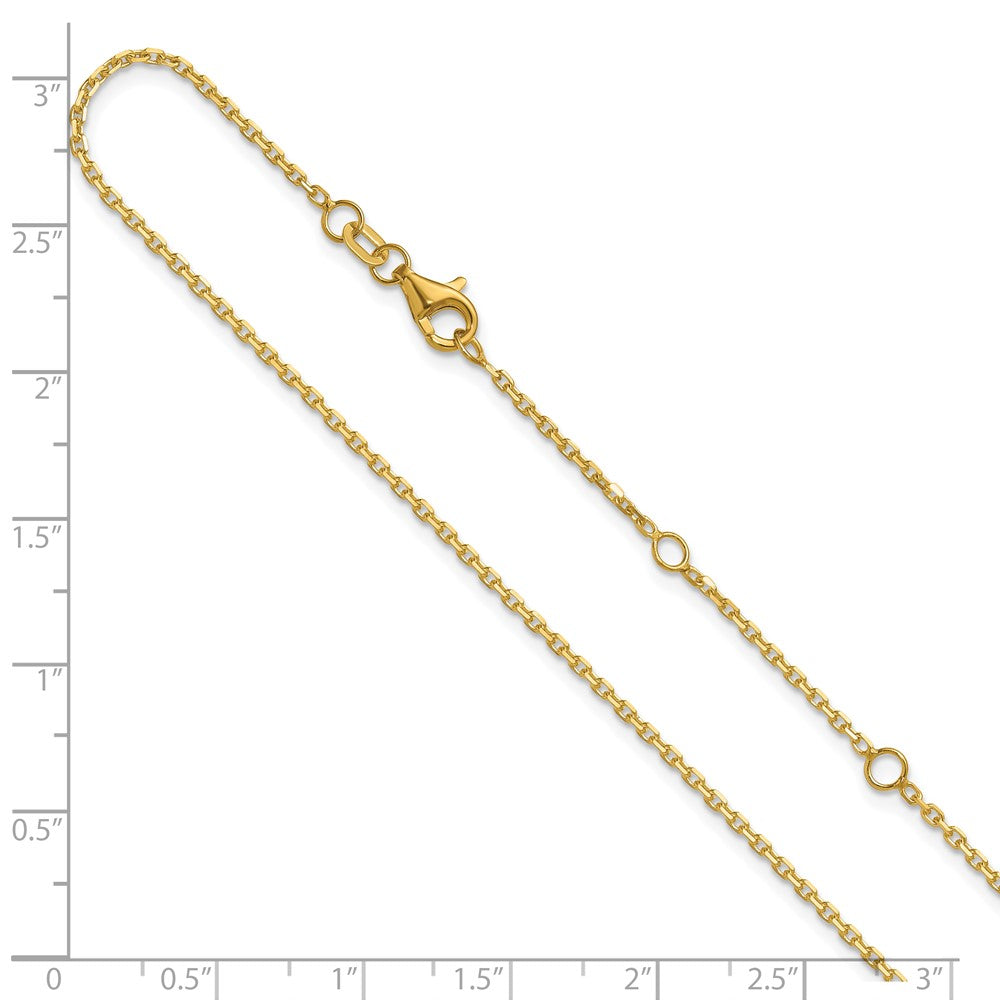 18 Inch 14K Yellow Gold 1.5mm D/C Square Cable 1In+1In Adjustable Chain Necklace