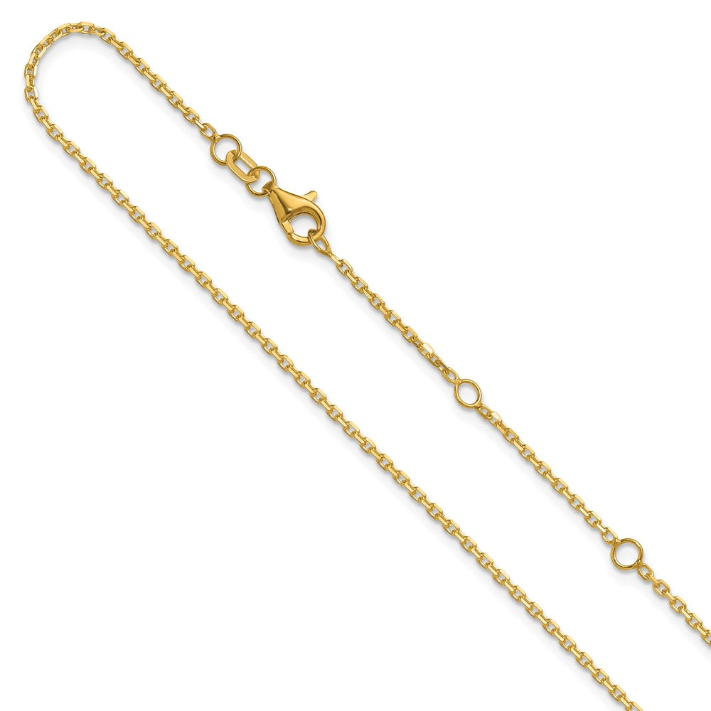 2 Inch 14K Yellow Gold 1.5mm D/C Square Cable 1In+1In Adjustable Chain Necklace