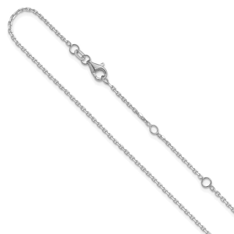 18 Inch 14K White Gold 1.5mm D/C Square Cable 1In+1In Adjustable Chain Necklace