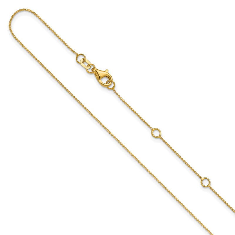 18 Inch 14K Yellow Gold .8mm Round Cable 1In+1In Adjustable Chain Necklace