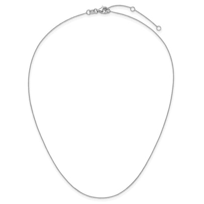18 Inch 14K White Gold .8mm Round Cable 1In+1In Adjustable Chain Necklace