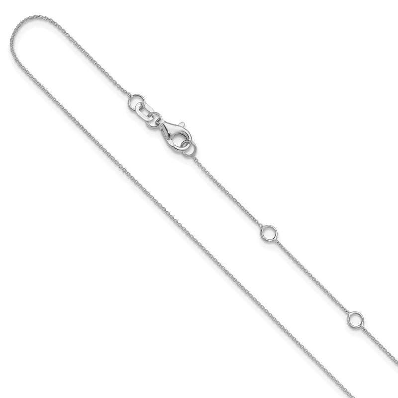 18 Inch 14K White Gold .8mm Round Cable 1In+1In Adjustable Chain Necklace