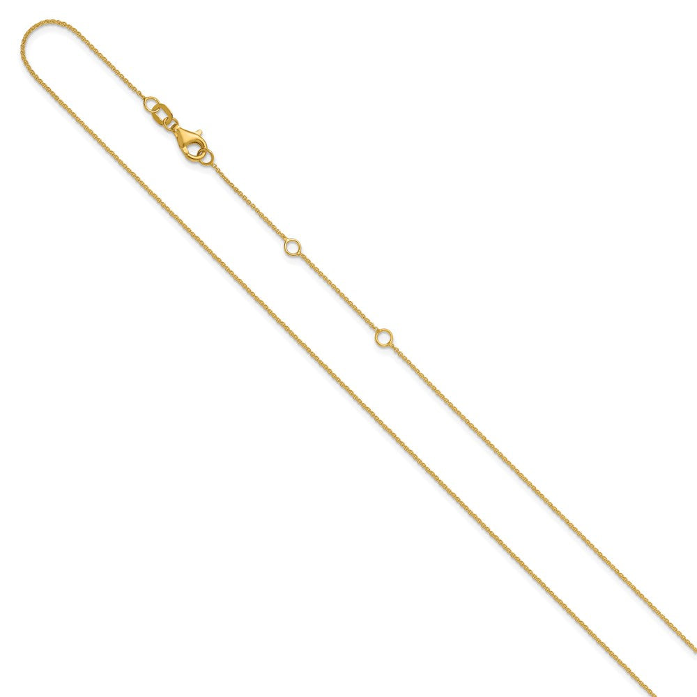 18 Inch 14K Yellow Gold .9mm Round Cable 1In+1In Adjustable Chain Necklace