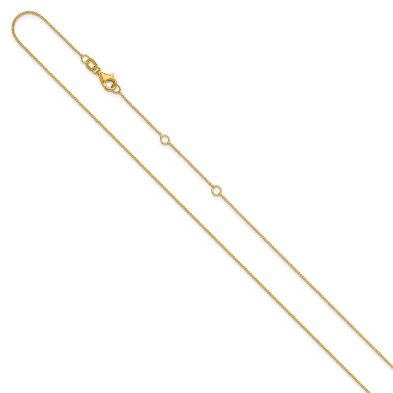 18 Inch 14K Yellow Gold .9mm Round Cable 1In+1In Adjustable Chain Necklace