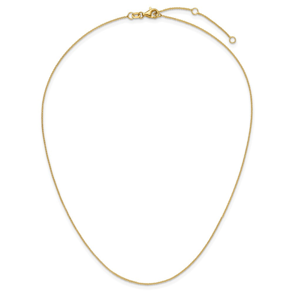 18 Inch 14K Yellow Gold .9mm Round Cable 1In+1In Adjustable Chain Necklace