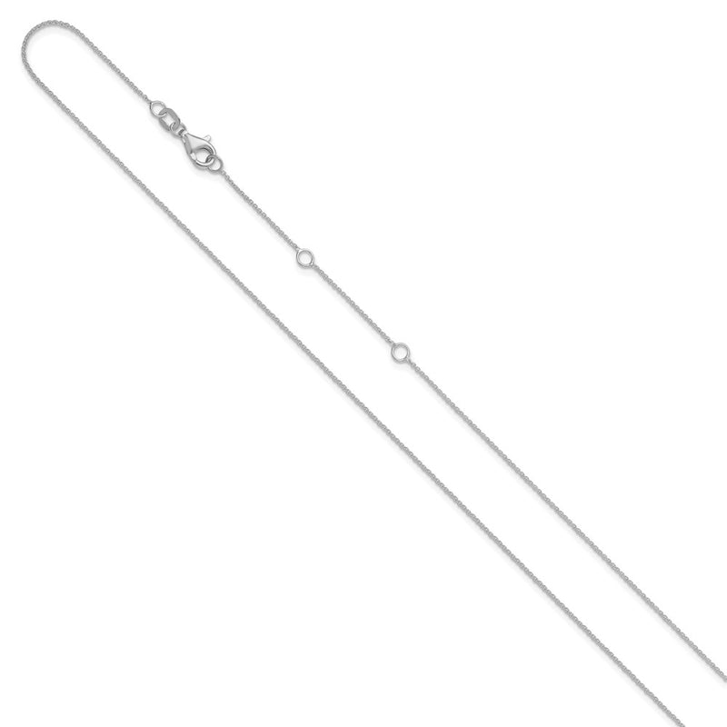18 Inch 14K White Gold .9mm Round Cable 1In+1In Adjustable Chain Necklace