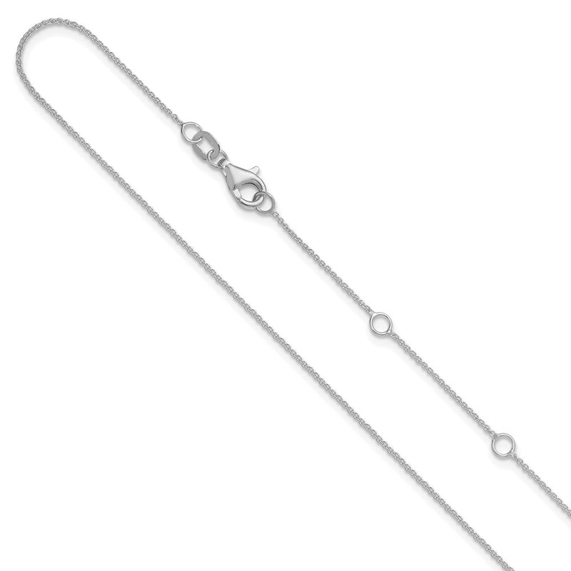 18 Inch 14K White Gold .9mm Round Cable 1In+1In Adjustable Chain Necklace