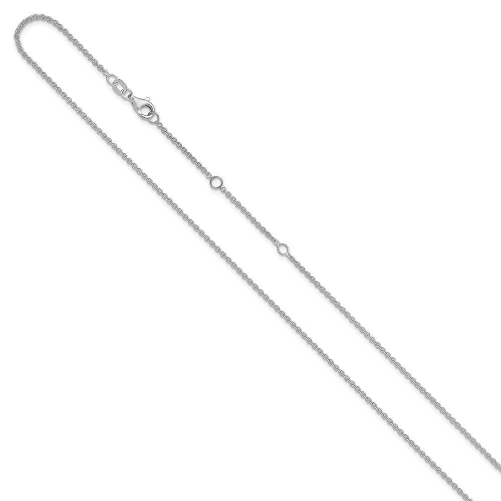 18 Inch 14K White Gold 1.6mm Round Cable 1In+1In Adjustable Chain Necklace