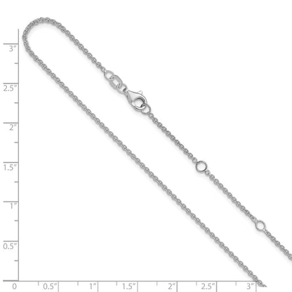 18 Inch 14K White Gold 1.6mm Round Cable 1In+1In Adjustable Chain Necklace