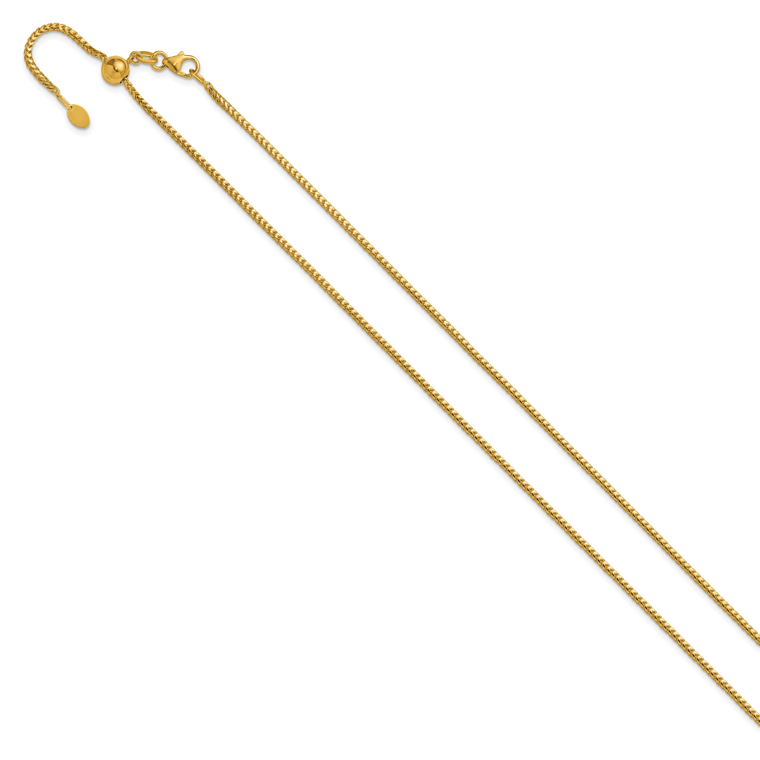 22 Inch 14K Yellow Gold Adjustable 1.5mm Franco Chain Necklace