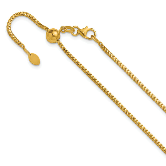 22 Inch 14K Yellow Gold Adjustable 1.5mm Franco Chain Necklace