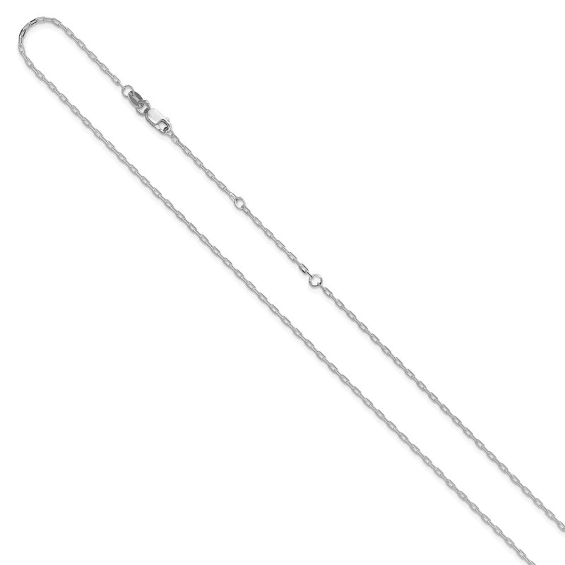 18 Inch 14K White Gold 1.3mm Flat Cable 1In+1In Adjustable Chain Necklace