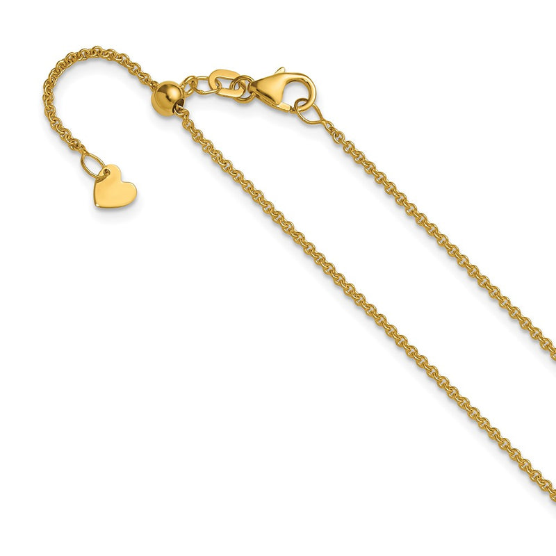 22 Inch 14K Yellow Gold Adjustable 1.4mm Round Cable Chain Necklace