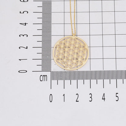 14K Yellow Gold Kazaziye Flower of Life Cubic Zirconia Necklace