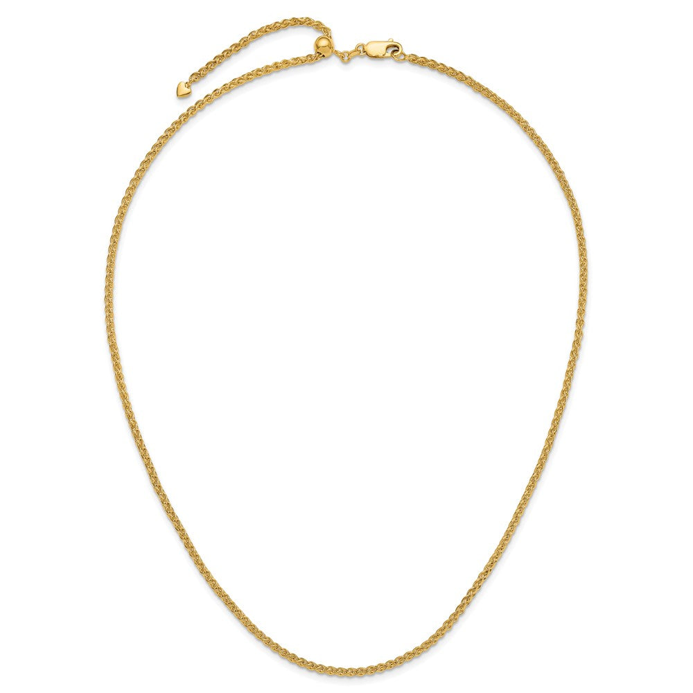 3 Inch 14K Yellow Gold Adjustable 2.5mm Semi Solid Spiga Chain Necklace